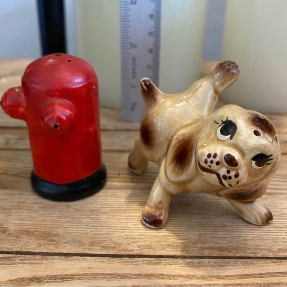 Set of 2 Vintage Dog and Fire Hydrant Salt and Pepper Shakers